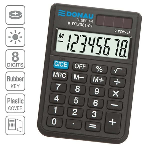 Pocket calculator - DONAU - K-DT2081-01 - LCD screen - Solar powered - Compact