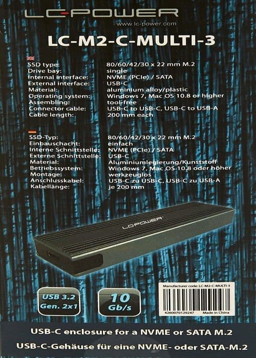 SSD-hårddisk - LC-POWER - LC-M2-C-MULTI-3 - M.2 - USB 3.0 - Kompatibel med NVMe/SATA