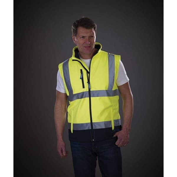 Yoko softshell-kroppsvärmare med hög synlighet - gul/marinblå L