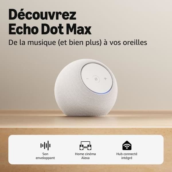 Ansluten högtalare - AMAZON - Echo Dot Max - 1 diskant + 1 baslåda - Wi-Fi - Vitt glaciär