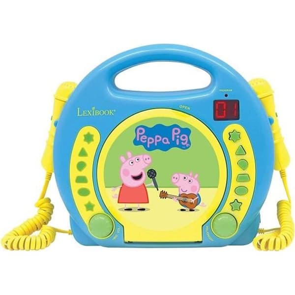 Bärbar CD-spelare med 2 Peppa Pig-mikrofoner