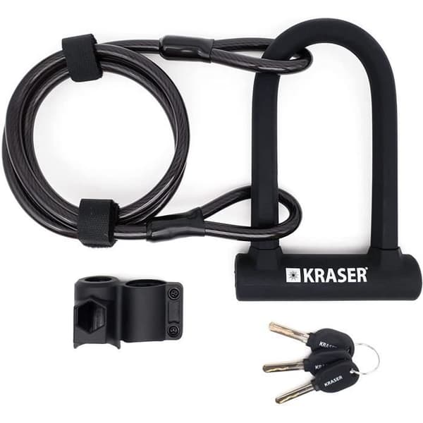 Cykellås - KRASER - KR65145B - Hög säkerhet - 120cm stålkabel - Universal Svart