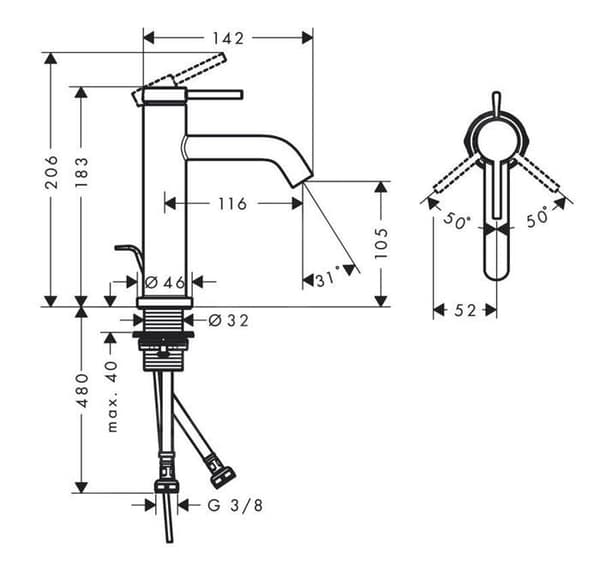 Handdusch - HANSGROHE - Tecturis S - Krom - EcoSmart - Höjd 183 mm