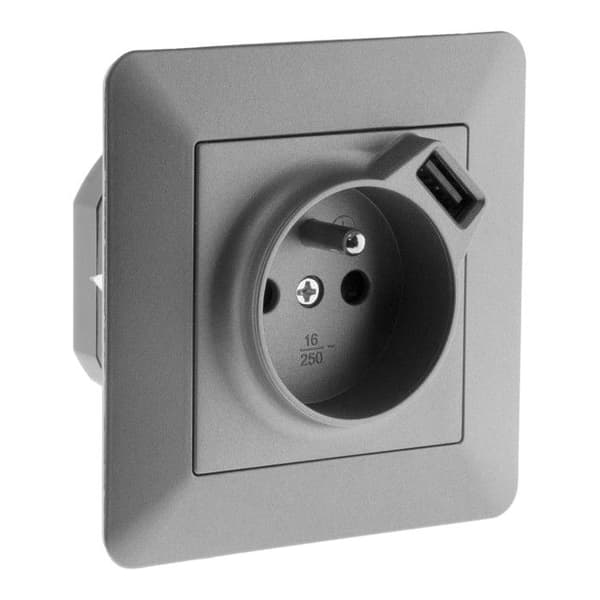 Prise 2P+T + USB 2,4A Artezo - titan - Zenitech