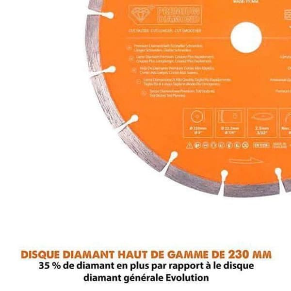 Lame Diamant - Evolution - 230 mm - Segmenterad kant - Alésage 22.2 mm - Hög prestanda