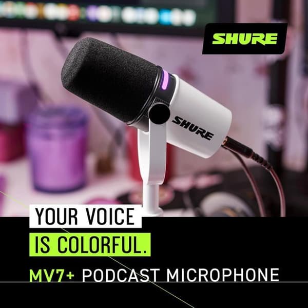 Mikrofon USB - SHURE - MV7+-W - Dynamisk - Dubbelanslutning - LED-pekskärm