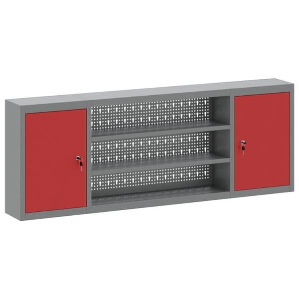Väggmonterad verktygsskåp med perforerat panel Röd 150x20x55 cm Stål