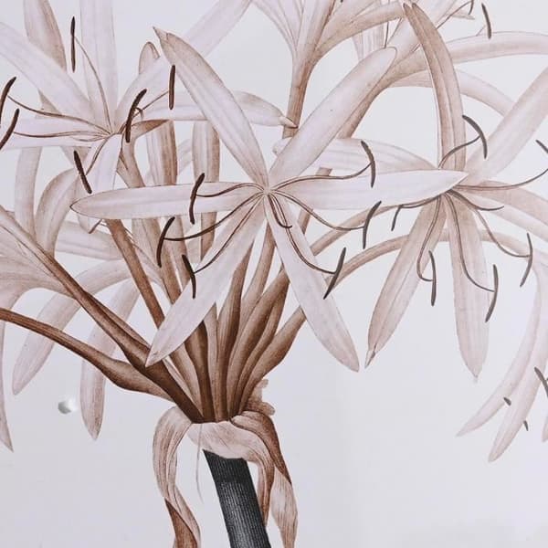 Glasmålning - 55 x 70 cm - Blommor - Björk - Grå