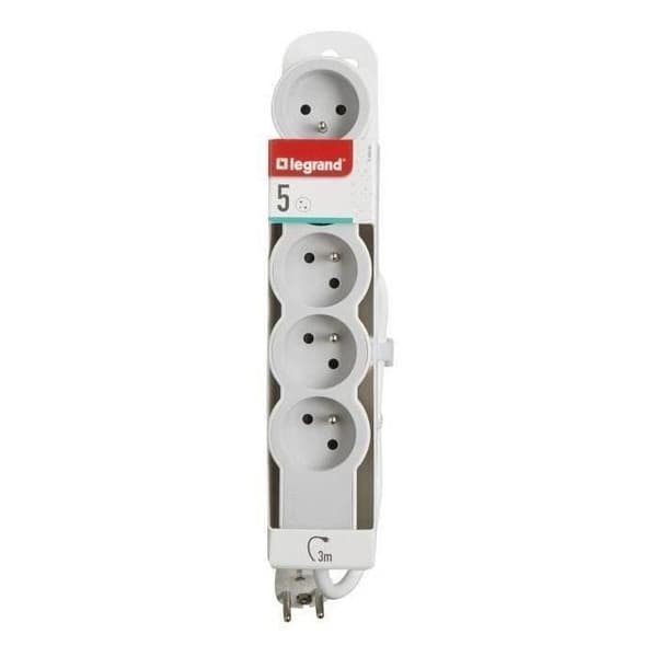 LEGRAND Multisockel FB 5x2P+E standard 3m 1mm² - Vit och grå