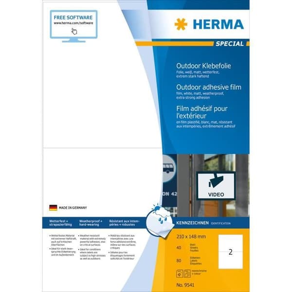 HERMA 9541, Vit, Rektangel, A4, Universal, Polyeten, Matt