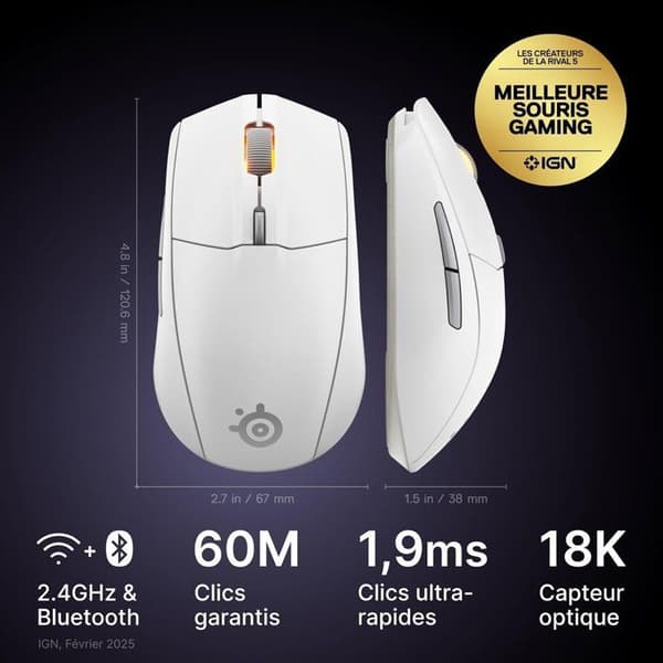 Trådlös gamingmus - STEELSERIES - Rival 3 Gen 2 - Vit