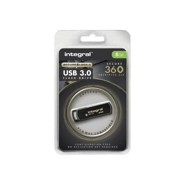 INTEGRAL Secure 360 USB Flash Drive - 8 GB - USB 3.0 - Elegant Black