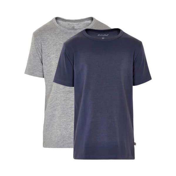 T-shirt - Minymo - 2-delad - Grå/Blå - 95% bomull - Korta ärmar