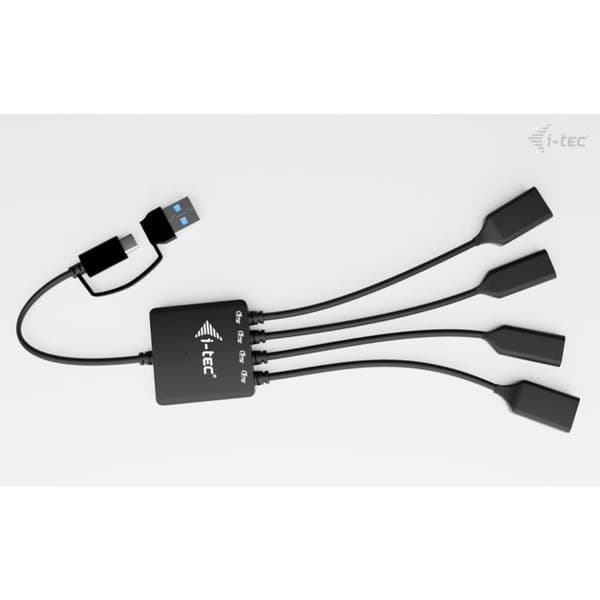 I-TEC Hub USB 4 portar (2 USB-C, 2 USB-A) med kabel, 5Gbps, svart, kompakt