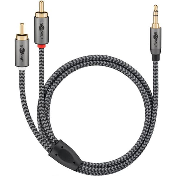 GOOBAY Ljudkabel Jack 3.5 - 2 RCA-hanar guld nylon flätad 3m