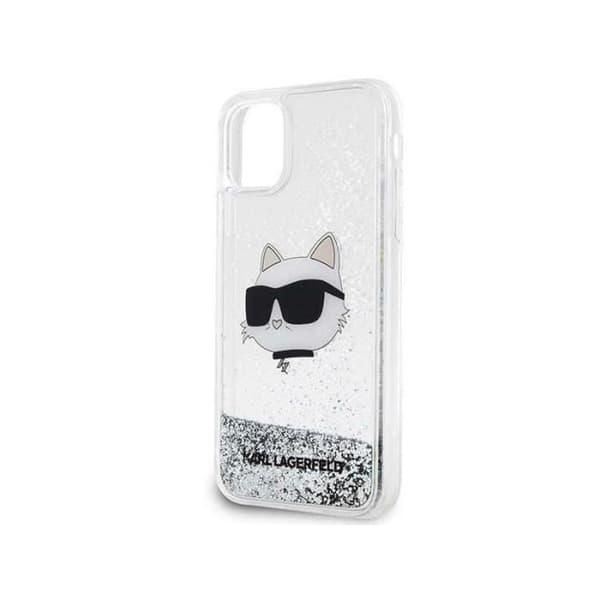 Mobilskal - Karl Lagerfeld - Choupette Head - Silver - Liquid Glitter - iPhone 11