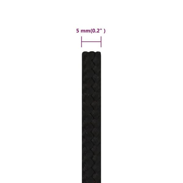 152807 vidaXL Arbetsrep Svart 5 mm 25 m Polyester