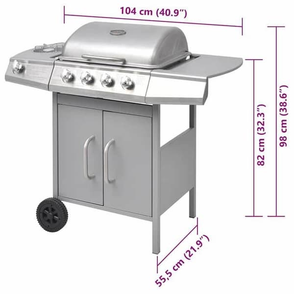 vidaXL Gasgrill 4 + 1 Cooking Zone Silver