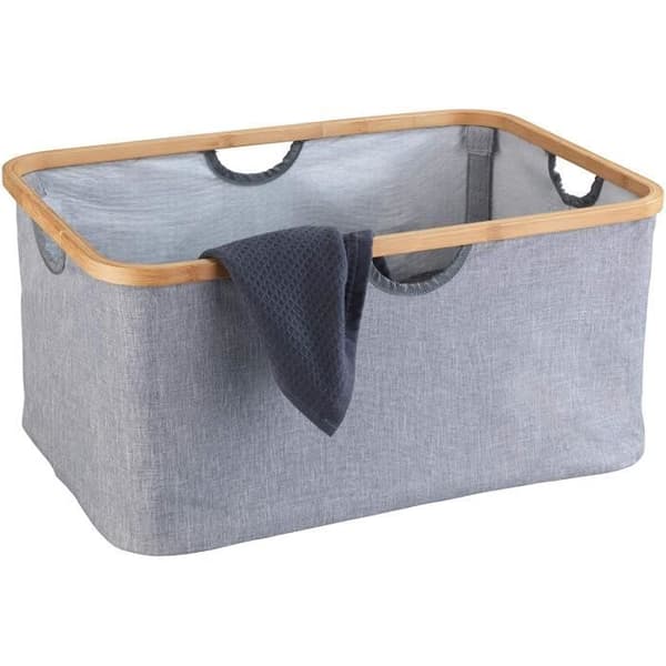Tvättkorg - WENKO - Bahari - 50L - Polyester - Bambu - Grå - Brun