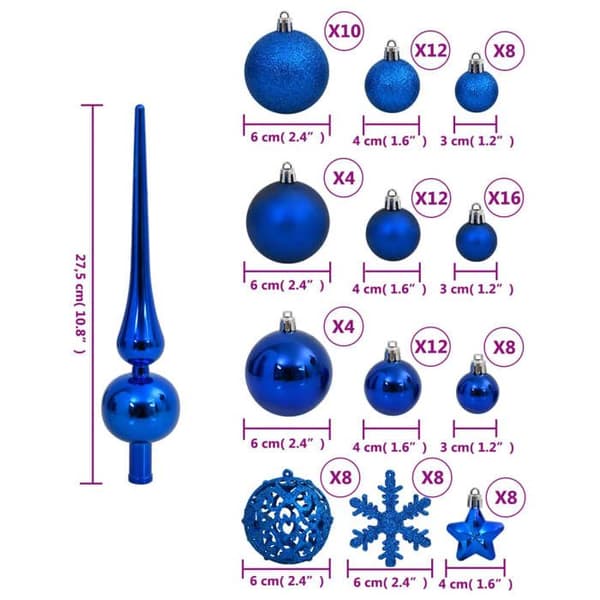 vidaXL Julkulor Set 111 delar blå polystyren 356118