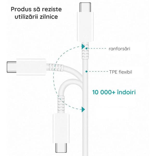 Snabbladdningskabel - SAMSUNG - Typ-C - 5A - 1m - Vit