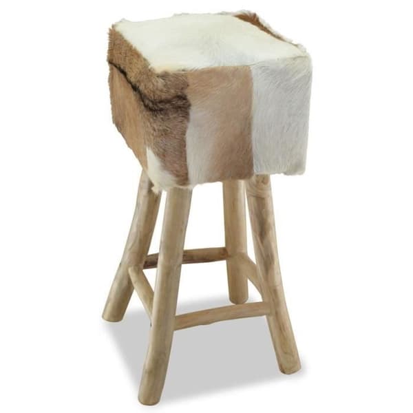 Barstol - vidaXL - Äkta läder - Teakträ - Beige - Lantlig design