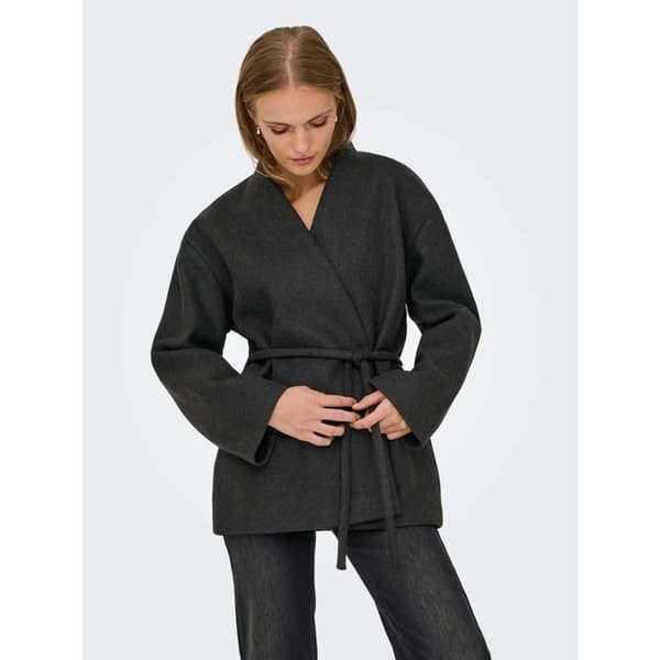 Damjacka ONLY Fox-Trillion svart - V-ringning, bälte, fickor, 100% polyester