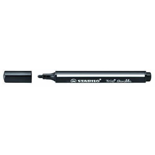 STABILO Trio Scribbi Triangulära Filttusch, Svart - 5-pack, sned spets 1–4 mm, supertvättbar bläck