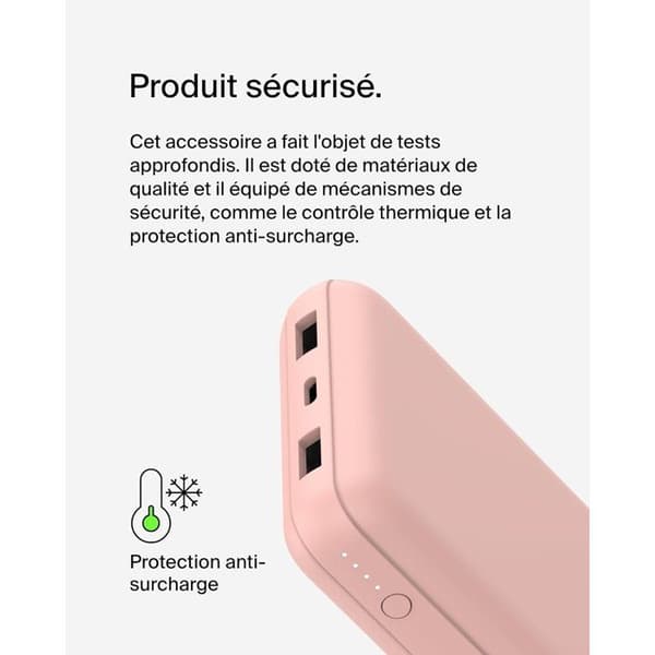 Extern batteri - BELKIN - 20 000 mAh - USB-A & USB-C - 15 W - Rosa