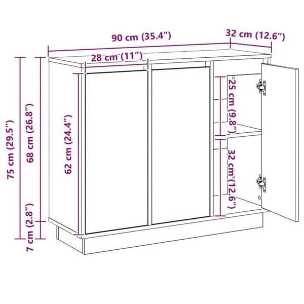 vidaXL Buffé LED Gamla trä 90 x 32 x 75 cm Ingenjörsträ 869680