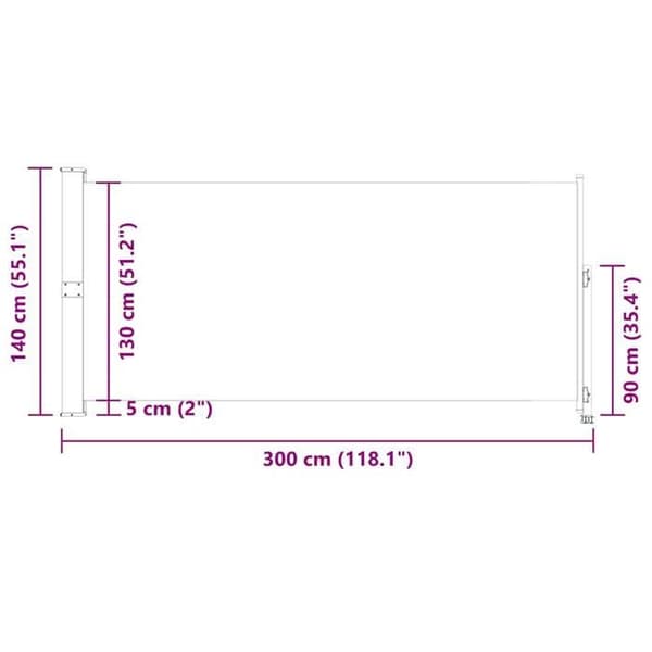 vidaXL Infällbar uteplats Sidomarkis 140 x 300 cm Brun
