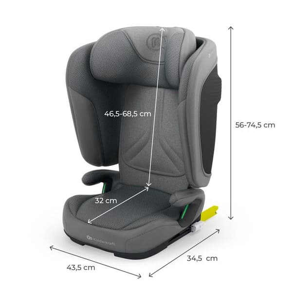 Bilbarnstol Kinderkraft UNITY 2 ISOFIX – 100-150 cm – Sömnfunktion, säkerhet SPS+ H-GUARD – Grå