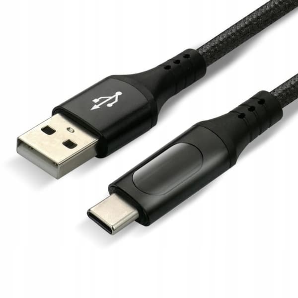 USB till USB-C-kabel everActive CBB-2CBL, 2 m, 3 A med display, svart