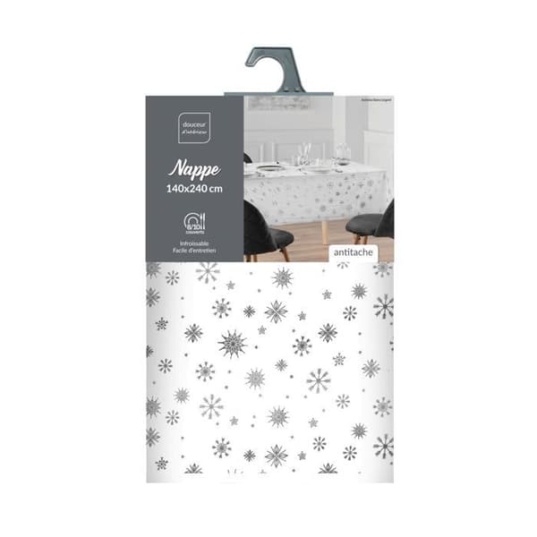 Rektangulär duk 140x240 cm mikrofiber tryckt metallisk effekt Astrelia - Vit/Silver