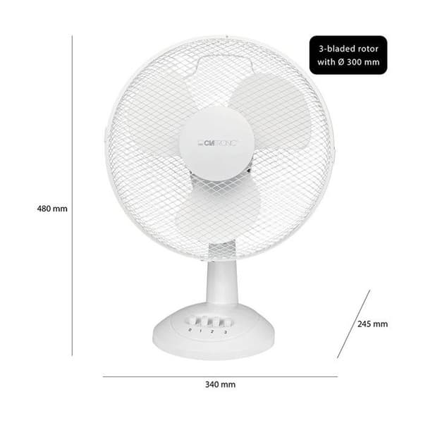 Bordsfläkt - Clatronic - VL 3602 - Oscillation - 3 hastighetsnivåer - Vit