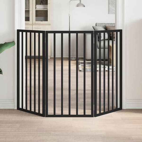 vidaXL Fällbar hundgrind 3 paneler svart poppelträ 352190
