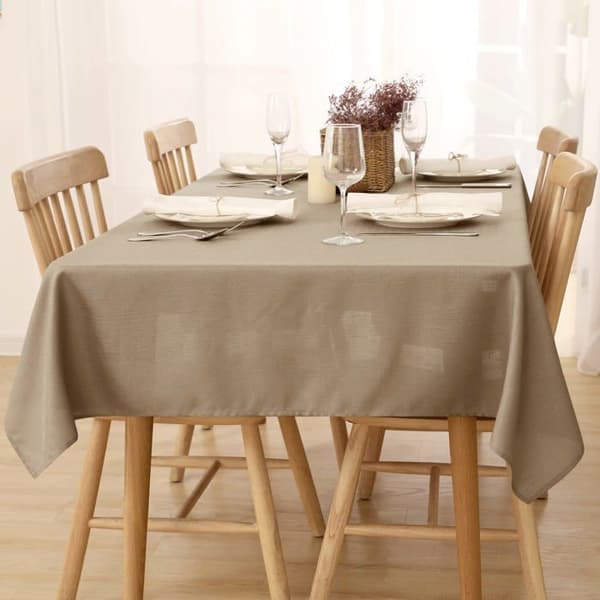 DECONOVO Rektangulär duk 140x300 cm linneeffekt Taupe – Vattentät 100% Polyester