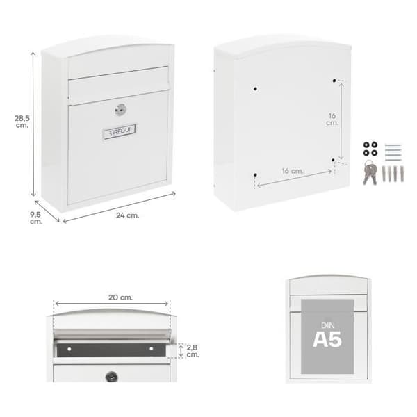 Brevlåda - ARREGUI - E5731 - Stål - Väggmonterad - Regnsäker - Vit