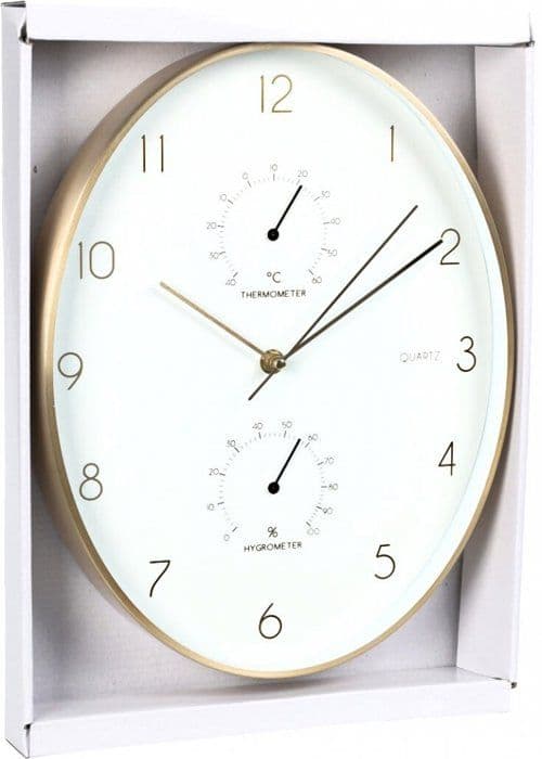 Väggklocka - SEGNALE - KO-837362270 - 34,5 cm - Termometer - Hygrometer - Guldrahm