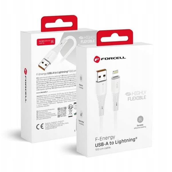 Lågspänningskontakt Forcell USB-kabel USB-A - Lightning 1 m Biay