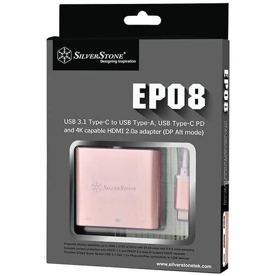 Adaptern - SILVERSTONE - SST-EP08P - USB 3.1 Typ C till HDMI 4K - USB Typ A - Rosa
