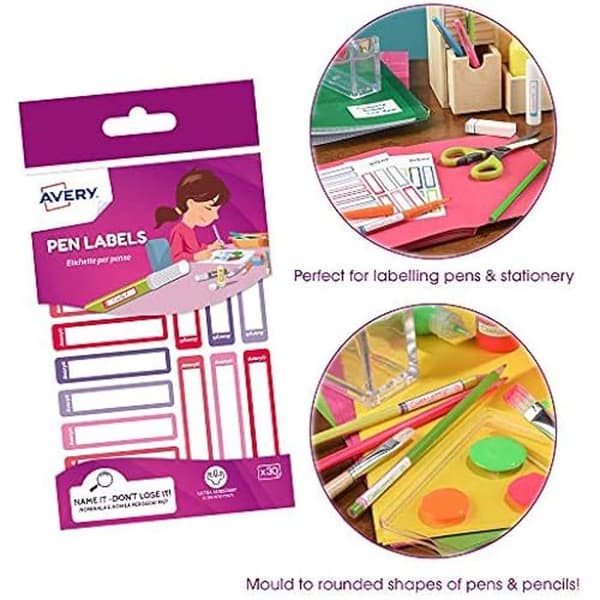 Etiketter för pennor - AVERY - 30-pack - Rosa/lila - 50 x 10 mm - Permanent limmande