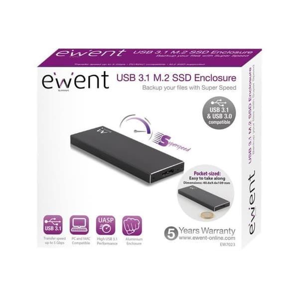 Ewent EW7023 externt hölje - M.2-kort - USB 3.1 - Svart