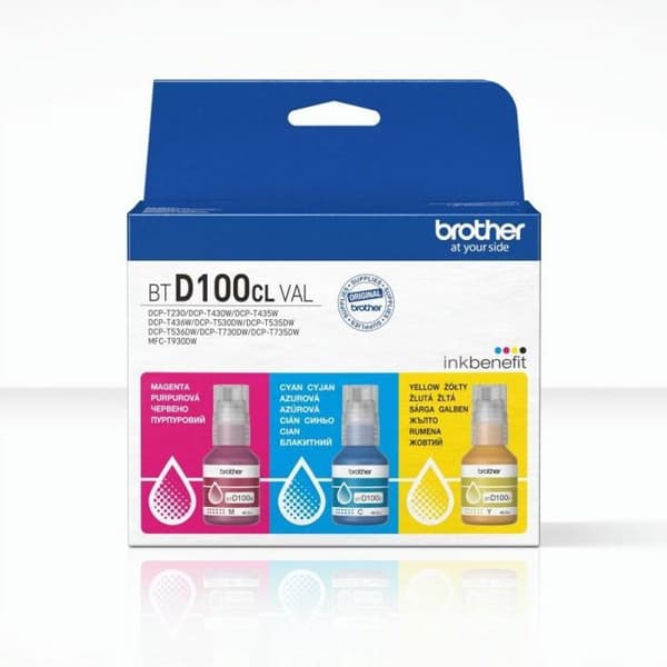 Brother BTD100CLVAL bläckpatron | Multipack bläckflaskor | Magenta, cyan, gul