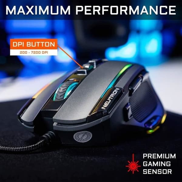G-LAB KULT-NITRO-NEUTRON RGB-spelmus - 7200 DPI - Programmerbar - Svart