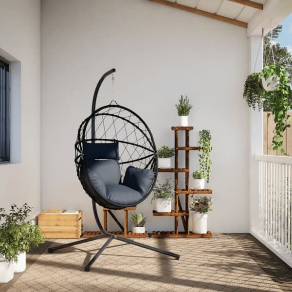 Hängande stol - Ägg - Stål - Rep - Flätad resin - 1 plats