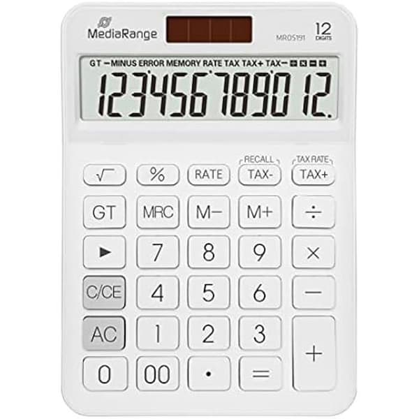 Räknare - MediaRange - LCD-modell 12 siffror - Solenergi - Modern design - Kontor
