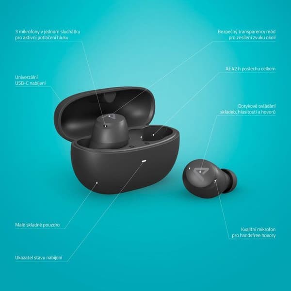 Trådlösa hörlurar - LAMAX - Dots3 ANC - True Wireless - Bluetooth 5.3 - Batteritid 42h