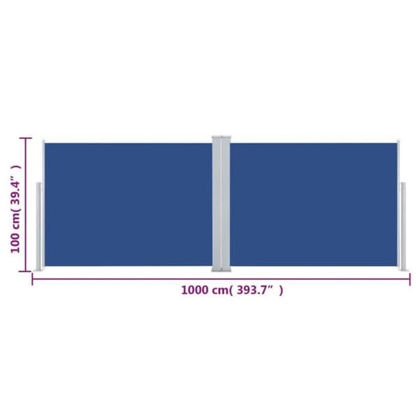 vidaXL Infällbar sidomarkis Blå 100 x 1000 cm