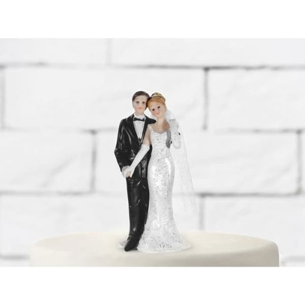 Bröllopsfigur - PARTYDECO - Sammanflätade brudpar - 11 cm - Resin - Vit